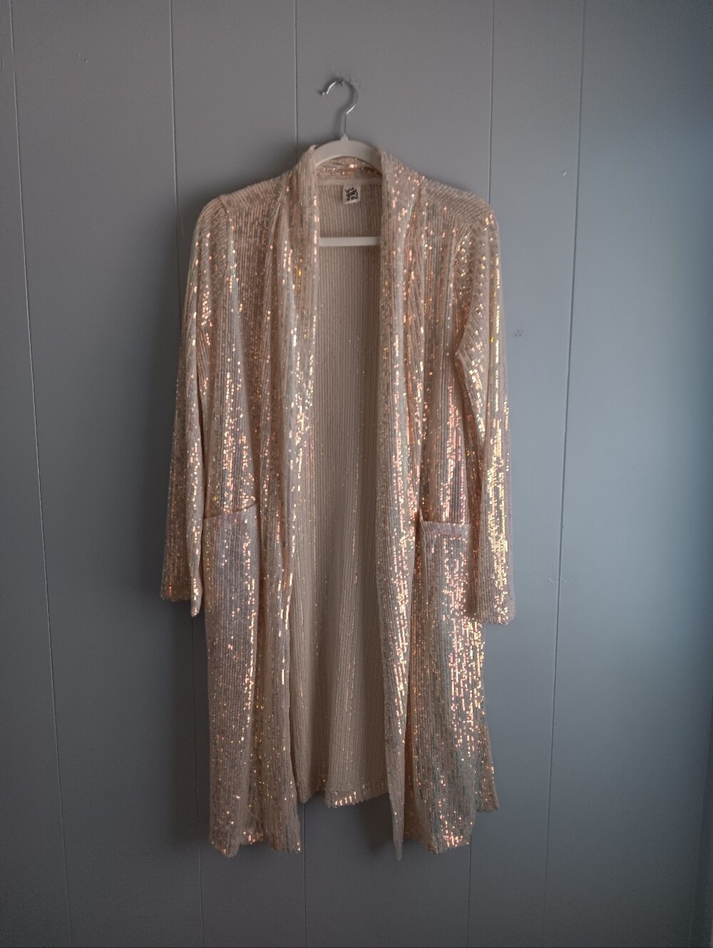Ivy Jane Sequin Open-Front Long Robe - Champagne XS